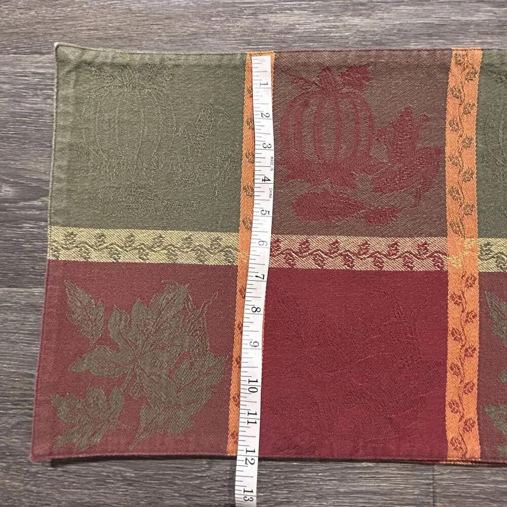 Kohls Harvest Autumn Jacquard Placemats Set of 4 Pumpkin Leaf Design 100% Cotton